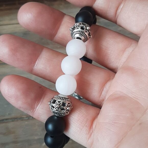Onyx & Rose Quartz Beaded Stretch - Picture 1 of 4